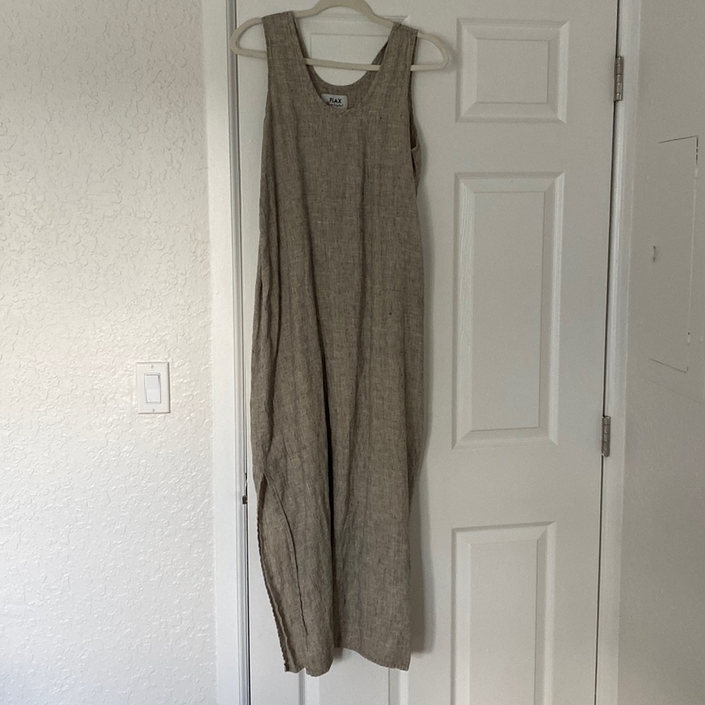 FLAX 100% Linen Tan Maxi Dress